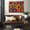 Wall Art Abstract Oil Paintings Squares with Concentric Circles Canvas Reproduction Modern Art for Office Room Wall Decor