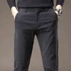 Men's Pants Slim Casual Pants Full Length Brushed Fabric Business Stretch Thick Trousers Male Black Blue Pantalones 38 211119