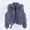 Oftbuy véritable manteau de fourrure gilet veste d'hiver femmes fourrure naturelle véritable cuir vêtements d'extérieur détachables streetwear locomotive 211110