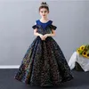 Flower Girl Formal Evening Party Dresses Sparkly Sequins Tulle Princess Gown Girls Long Wedding Junior Bridesmaid Clothes 403