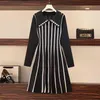 Plus Size Women's Autumn Waist Fashion Striped Midi Vestidos Female Dress Oversized UK164 210506