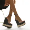 Sandalen Dames Wedge 15cm Hoge hak Platform Thong Shoes Clear Transparent Enkle Bandjes Gladiator Punk Roman Sexy 2021