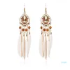 Ethnic style retro wood bead alloy fringe feather earrings personalized pendant scenic spot selling antique jewelry