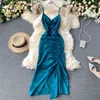 Sexy Maxi Party Dress Women Elegant Pleated Drawstring Dresses Fashion Lady Chic Korean Summer Vestidos 210519