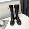 Plate-forme en cuir véritable talon haut mi-mollet bottes moto femmes chaussures à lacets talons épais fermeture éclair dame noir 210517