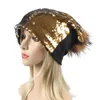 Summer Women Solid Color Fashion Shimmer Sequin Cap Cute Hairball Knit Sequin Hat Beanie/Skull Caps Eger22