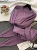 Bornsra 패션 여성 정장 가을 제품 캐주얼 스위트 기질 체인 조끼 니트 재킷 + 3 조각 탄성 바지 211126