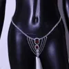 Glaming Red Crystal Thong Panties Sexiga Smycken Underkläder Hela Rhinestone Belly Chain Waist Body Jewellry Gifts