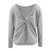 Wiosna Jesień Kobiety T-Shirt Casual O Neck Długi Rękaw Solidna koszulka Sexy Backless Hollow Out Kink Plised Grey Loose Tops Kobieta 210522