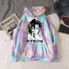 2021 UNIEX Hoodie Ataque em Titan Eren Tie-tintura Tops Tops de manga comprida Anime pano Y0804