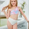 5-14 Years Girl Swimsuit Kids Tie-Dye Teenage Girl One-Shouldered Bikini Set Two Piece Children's Swimwear Toddler Bathing Suit