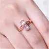 Anillos para mujer, anillo de oro rosa de cristal, tocado de cola natural para mujer, estilos de racimo de señora, banda