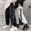 조깅자화물 바지 남성 캐주얼 힙합 포켓 남성 바지 스웨터 스트리트웨어 리본 테크 팬츠 G220224