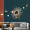 Muurstickers moderne luxe smeedijzeren zon vorm vogel spiegel ornamenten thuis woonkamer sticker ambachten lobby el muurschildering decoratie