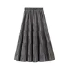 OHRYIYIE Solid Color Female Vintage Long Velvet Pleated Skirt Women Autumn Winter Elegant Fashion Ladies High Waist A line 210621