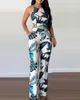 Dames Zomer Lente Casual Mouwloze Tropische Print Crop Top Lange Broek Set Vakantie 2 stks Set 210727