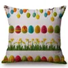 Cushion/Decorative Pillow Happy Easter Colorful Eggs Tree Home Decorative Cotton Linen Throw Case Celebration Decor Cushion Cover