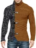 남자 조끼 2021 가을 / 겨울 Turtleneck 스웨터 일치 색상 가죽 버튼 긴 소매 니트 카디건 대형 착용