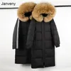 Janveny Large Real Raccoon Fur Collar Donna Inverno 90% Piumino d'anatra Donna Cappotto di piume lungo spesso allentato Plus Size 211013