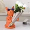 Vases Flower Vase Cool Dog Figurine Tabletop Home Decoration Ornamental Resin Art Sculpture Figurines Decor Decorative