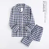 Spring Fall Höst Winter Clothing Sets för Boys Girls 2-Piece Coat Style Cotton Pajama Plaid Homewear Loungewear 210908