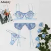 NXY set sexyLe donne scavano fuori il ricamo seducente Blue Butterfly Underwear Reggiseno perizoma Giarrettiere 3PS Summer Gather Sexy Lingerie erotica Set 1127