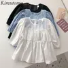 Kimutomo Elegancka Koszula Dziewczyna Lato Koreańska Moda Cienka Solidna kolorowa O-Neck Krótki Bluzka Rękawów Puff Outwear Casual 210521