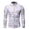 Gold Floral Print Party Shirt Men Automne Slim Fit Long Sleev Mens Robe Shirts Casual Bouton Down CHEMISE HOMME PINK 210522