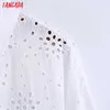 Tangada Women Oversized White Embroidery Romantic Hollow Out Shirt Long Sleeve Chic Female Shirt Tops 6Z119 210609
