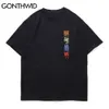 Tshirts Borduurwerk Chinese Karakters Bloemen Tees Shirts Streetwear Hip Hop Harajuku Casual Korte Mouw Katoenen Tops 210602