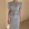 Korejpaa, conjuntos de vestido para mujer, verano, estilo coreano, Retro, elegante, texturizado, con volantes, microfalda y falda Midi de cintura alta, traje de falda de encaje 210526