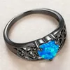 Wedding Rings Vintage Female Blue Opal Stone Ring Charm 14KT Black Gold Hollow For Women Luxury Bride Love Heart Engagement9217990