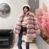 Ny Haining Fur Koreansk version Hög Imitation Stitched Coat Medium Längd 211207