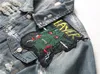 Men's slim non-stretch denim jacket European and American style letter flag denims jackets trend