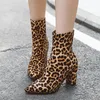 Autumn Ankle Boots Women Leopard Chunky Heel Short Glitter Super High Shoes Lady Winter Plus Size 34-46 210517