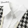 Yitimuceng Plaid multi-poches robes femmes Mini blanc printemps col carré à manches longues taille ample vêtements bureau dame 210601