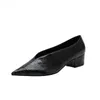 Spring Chunky Short Heel Pumps European och American Genuine Leather Ladies Skor Pekade Toe Party för Women 211123