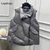 Lagabogy Inverno Oversize Piumino d'anatra bianco Gilet Donna Cappotti Donna Gilet tasca grande Autunno Piumino Parka allentato 210910