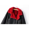 Vintage femmes rouge col de fourrure manteaux hiver dames PU cuir jacktes femme mode moto filles faux manteau 210427