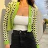 Y2K 2021 Frauen Vintage Grüne Schachbrett Cardigan Elegante Weibliche Mode Langarm V-Ausschnitt Button Up Cardigan Pullover Jacken Y0825