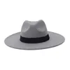 남자 여자 큰 와이드 브림 페도라 모자 블랙 벨트 양모 펠트 재즈 탑 모자 우아한 파나마 Trilby 모자 도매