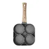 4-gat Fried Egg Hamburger Pan Non-Stick Ham Pancake Maker Houten Handvat Geschikt gasfornuis en Inductiekookplaat Keukengereedschap 210319