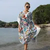 Seksi Bohemian Maxi Elbise Artı Boyutu Uzun Kapak UPS Beach Tunik Pareo De Plage Mayo Kapak Kıyafet Swimsuit Up 210722