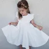 Verão Criança Princesa Vestido Crianças Algodão Causal Ruffles Cor Pura Bebé Roupas Coreano Japão Estilo 210429