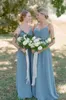 Abite per ospiti per matrimoni da damigella d'onore a-line con cinturini incrociati Vestido Festa de Casmento 2021 Dusty Blue Boho Junior Dammed Abites 0509