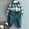 LOVE DD&MM Girls Sets Spring Children's Clothing Girls Casual Plaid Long-Sleeved Shirt + Elastic Pants Two-Piece Suit 210715