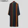 Ethnic Clothing INCERUN Men Robe Vintage Striped Long Sleeve Muslim Kaftan O Neck Buttons Jubba Thobe Pockets Dubai Arabic