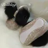 First Walkers Black Hair Beautiful Fur Winter Baby Girl Bling Briades Nursery Room Designer Embellished Rhinestones Handmade Crib Shoes