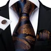 8cm Fashion Gold Feather Print Heren Zijde Ties Zakdoek Manchetknopen Set Business Party Stropdas Gravatas Cadeau voor Mannen DIBOORD