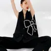 Sommar Kvinnor Väst Beading Bow Black Coat Singel Breasted Tank Jackor Koreanska Fashion Ärmlös Lösa Streetwear Toppar Femme 210514